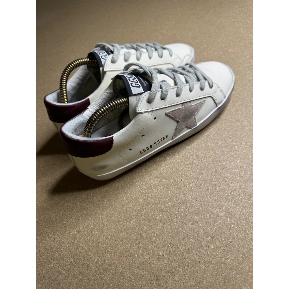 Golden‎ Goose Super-Star White Leather Burgundy Heel Star Sneakers Size 38 IT